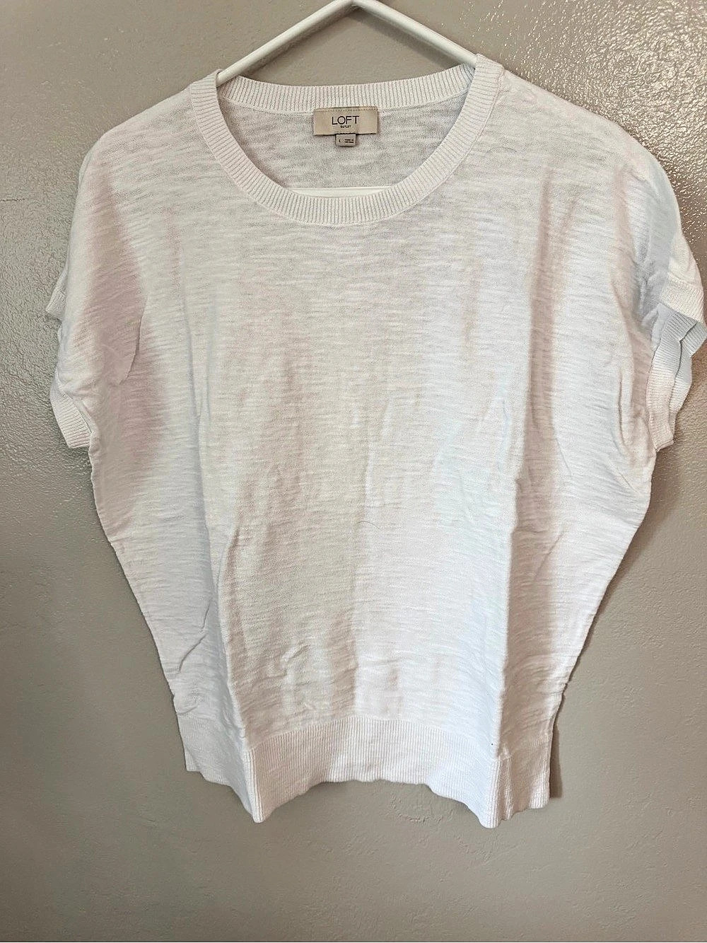 Loft Outlet White Cotton Crew Neck Sweater